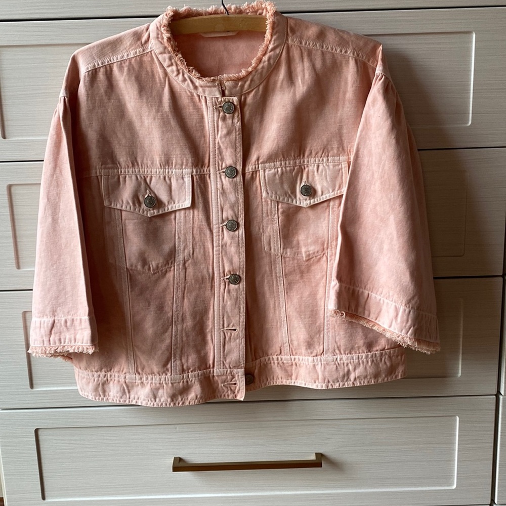 Ulla Johnson cropped pink denim jacket.size 6.